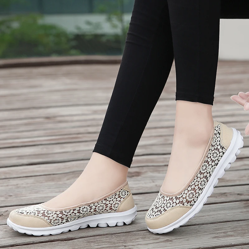 Дамски летни пешеходната обувки без закопчалка, удобни лоферы за фитнес с дишаща мрежа