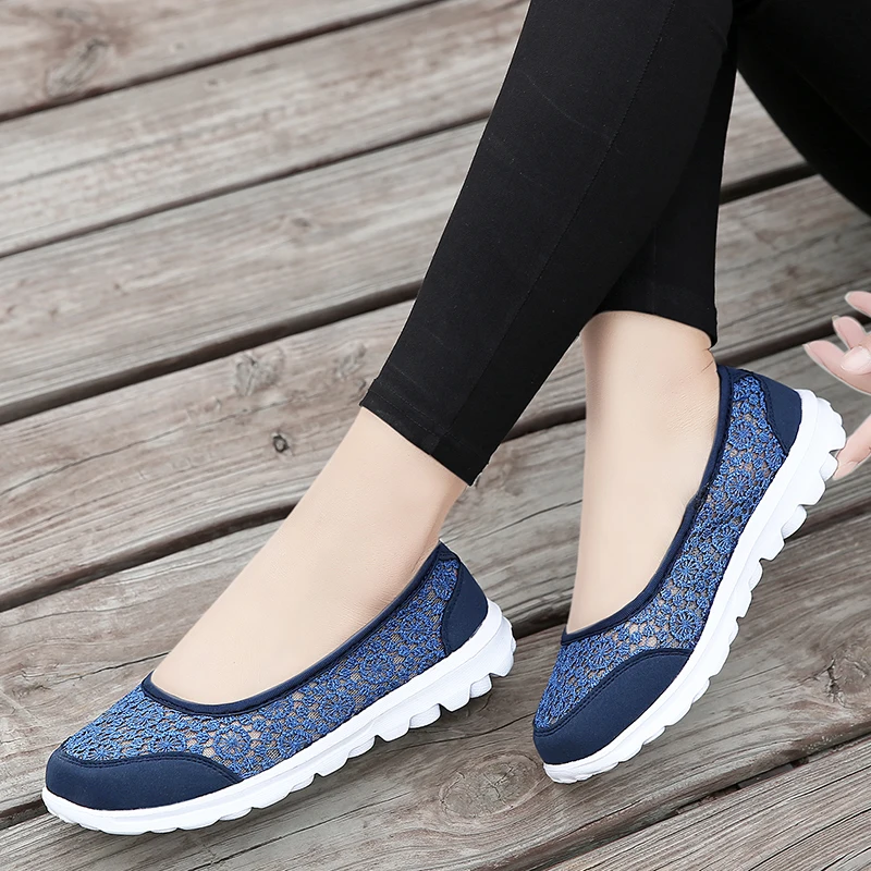 Дамски летни пешеходната обувки без закопчалка, удобни лоферы за фитнес с дишаща мрежа