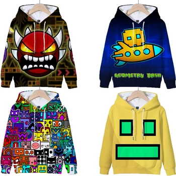 Аниме Игра Angry Geometry Dash Блузи, Бебешки дрехи Пуловер с дълги ръкави Детска hoody с качулка за момчета и момичета Hoody с качулка Градинска облекло