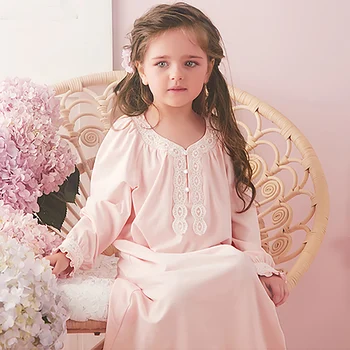 Бебешка рокля в стил Лолита за момичета, розова пижама принцеса, реколта нощници в плътно прилепнали.Детска кралската нощница, пижама за почивка