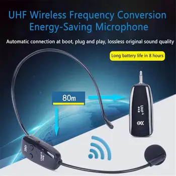 Безжична аудио система UHF 2,4 G, микрофон за слушалки, усилвател на мощност Син Зъб, безжичен лента микрофон и гласова микрофон с приемник
