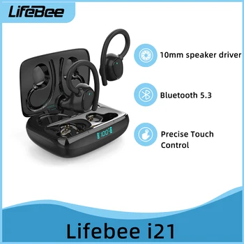 Безжични слушалки LIFEBEE i21 Bluetooth V5.3, спортни слушалки IPX7, водоустойчиви слушалки в ушите с микрофон, с дълбоки баси за бягане