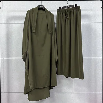 Близкият изток комплект Абая Женски мюсюлмански ислямското атласное дълга рокля и пола с миризма, арабски рокля, вечерна рокля в Дубай, дрехи за Рамадан, рокли