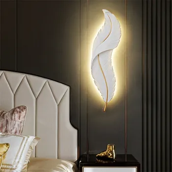 Бяло led осветление стена с пера, модерни аплици от смола, TV-фон, монтиран на стената лампа за дома, спалня, всекидневна, дистанционно монтиране на стена, осветителни тела
