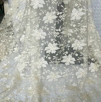 Висококачествена бяла лейси плат, висококачествен плат за бродиране, пола, завеса, сватбена рокля, материал за главния убора
