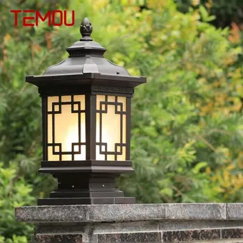 Градинска класическа пощенска лампа TEMOU Проста електрическа светодиодна колона, водоустойчив за вътрешния двор на вилата, ретро-озеленяване на градината