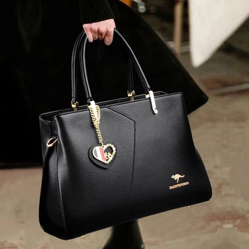 Дамска Чанта, кожена чанта-тоут, чанта с бродерия в горната част на дръжката, чанта през рамо, дамски чанти в изчистен стил, джоб сандвичи