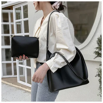 Дамски проста чанта през рамо от изкуствена кожа, дамски чанти 2023, луксозна Чанта кофа с Голям капацитет, дамски чанти, реколта чанти