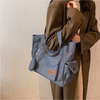 Дамски чанта през рамо за пазаруване от плат, Мека голям модерен дамски чанти-тоут от плат, просто обикновена чанта