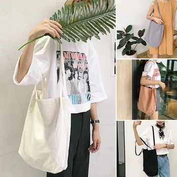 Дамски Чанта през рамо от памучна Тъкан, просто Еко-холщовая чанта, Мека Чанта, Однотонная Ежедневна чанта-тоут, дамски Дългогодишна Множество чанта за пазаруване