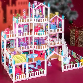Детска къща със собствените си ръце, Монтесори, 3D Събрана вила, куклен набор, имитация на Голям замък на принцеси, куклена къща, комплект за момичета, играчка-пъзел, подарък