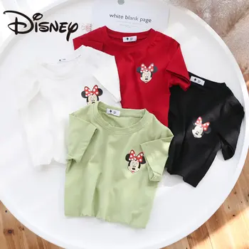 Детска тениска Disney с анимационни герои, лято 2023, нов топ с къс ръкав и принтом Мики Маус за момчета и момичета, дрехи за малките момчета