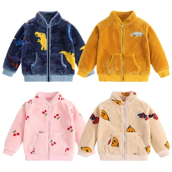 Детска фланелевая яке, мека новост 2022 г., демисезонная бебешко яке с модел на динозавър за момичета, топло палто за момчета, дрехи от 2 до 6 години