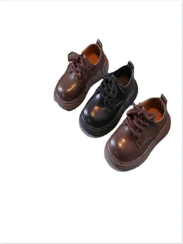 Детски малка кожена обувки в английски стил, колекция от 2023 година, пролет-есен, нови черни обувки на принцесата за студентски изяви за момчета и момичета