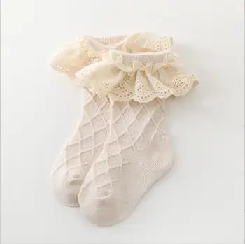 Детски чорапи 2023 Пролет/лято, детски чорапи от чесаного памук, корейското издание, обикновена дантелени чорапи със средна дължина за момичета