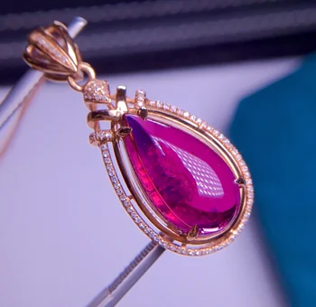 Е401 турмалиновая окачване изискани бижута от истинско злато 18 До 100% натурален рубин турмалин 6,8 карата скъпоценни камъни и диамантена огърлица