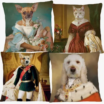 Европейският кралския двор, луксозни калъфи за възглавници с портрети на животни, ретро букет цветя, декоративни възглавници за дома на дивана