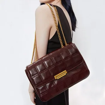 Есен ново записване, дамски реколта чанта през рамо, луксозен дизайнерски дамски висококачествена чанта-месинджър от изкуствена кожа с веригата, дамски 2022