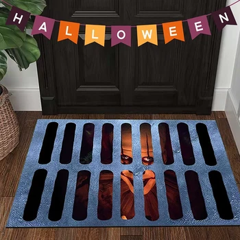 Етаж килим, с квадратно одеяло, на капака на люка на Хелоуин с шарени гримасы Клоун, устойчива на плъзгане на вратата в спалнята, семеен декор