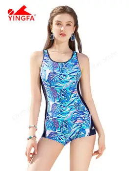 Жена консервативен бански за отслабване на корема, бански костюми на горещи извори, лятна плажни дрехи, с кръгло деколте, едно парче бански с подплата