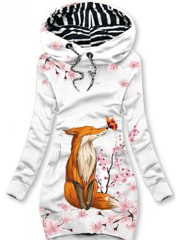 Женствена рокля-пуловер с дълъг ръкав и качулка, Женски hoody с качулка, елегантен пуловер, ежедневна рокля, Пролет, Есен, зима, 2023