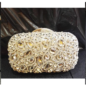 Златна вечерна дамска чанта, клатчи за жени, сватбен, абитуриентски, луксозен женски клатч с кристали, метален в чантата си, празнична чанта, чанти с диаманти