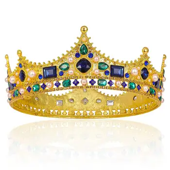 Златни Царски Корони за мъже - Барокова Реколта Кристален Короната от Планински Кристал, Мъжки Пълна Кралската Корона за Театрална Абитуриентски партита