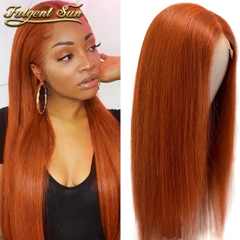 Имбирно-оранжева перука, завързана за жени, човешка коса 150% плътност, високо качество на преки перуки, изработени от човешка коса 4x4, перука, завързана с цип, нов Цвят