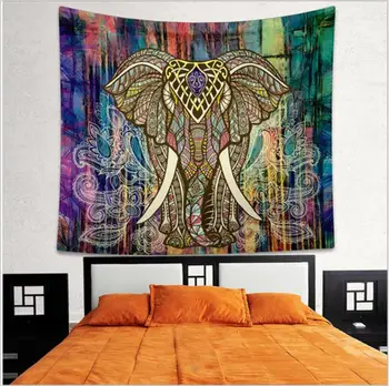 Индийски Гоблен с изображение на слон, Интериор в стил Обюссон, Мандала, религиозен стенен килим, плажен мат впечатлява със своя Бохемски стил, Одеало, по-големи Размери