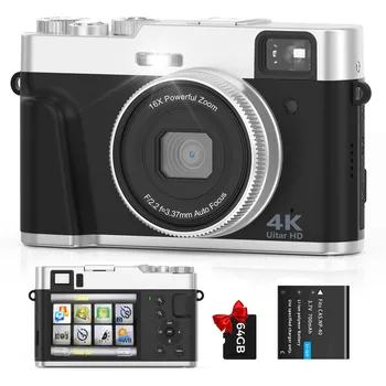 Камера за 4K Цифров фотоапарат, за да видеоблогинга, видеокамера, уеб камера Youtube, 16-кратно цифрово увеличение, 48-мегапикселова камера със светкавица