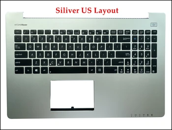 клавиатура за лаптоп ASUS S500CA S500C, английски за САЩ 0KN0-N32US13, 0KNB0-6128US00, 9Z.N9DSU.101, черен, KB + рог, сребро, поставка за ръцете, горната част на калъф