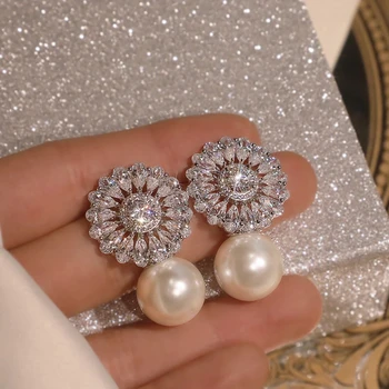 Красиви обеци с кристали и перли за Жени и Момичета, модни бижута от Сребро 925 Проба, подарък За Свети Валентин