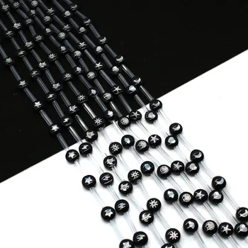 Кръгли мъниста от естествена черна мида сребрист цвят 8 мм, производител на модни бижута със собствените си ръце, дамско колие, Обеци, гривна