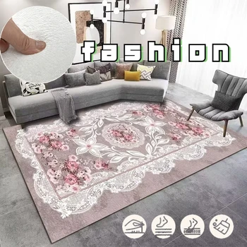 Лек Розов Луксозен Цветен килим в китайски стил, Интериор на спални, Модерни подложки с голяма площ, украса на хола, мек адаптивни мат