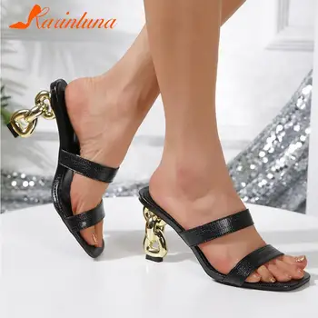 Летни дамски сандали 2023, Нова мода, европейски стил, необичайна дамски обувки на висок ток, удобни пешеходни чехли, обувки големи Размери