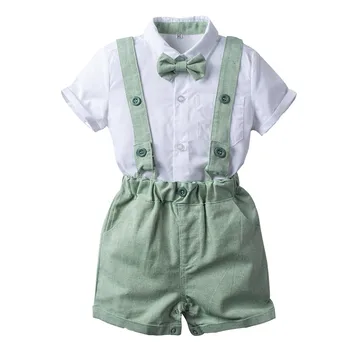 Летни дрехи за малки момчета за всеки ден, детски зелен памук костюм от 3 теми, однотонная тениска, анцуг с лък, модни и ежедневни облекла за деца