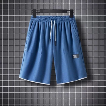 Летни Мъжки Ежедневни Панталони В Корейски стил, високо качество на Сини Панталони С Вафли, Модни Градинска мъжки облекла в стил Харадзюку С Голямо Код 2023