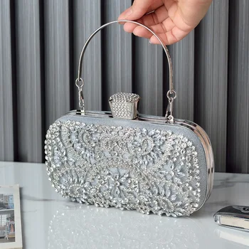 Мини-сребърна чанта Дамски Tendance 2022, луксозна чанта, кристални сватбени клатчи за булката, диамантени мобилни телефони, чантата за рамо