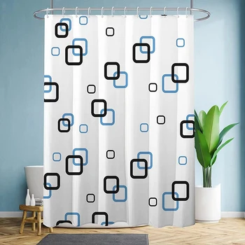 Модерна геометрична завеса за душ, синьо-черна решетчатая завеса за душ, зона за баня, с плетене на една кука, завеса за душ 180 x 200 см, декември