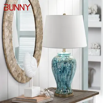 Модерна керамична настолна лампа БЪНИ LED Creative в американски стил, синята настолна лампа за дома, хол, спалня