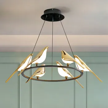 Модерна ресторанная led полилей Злато Magpie Bird Начало декор Тела Nordic Lamp Окачен лампа Дропшиппинг