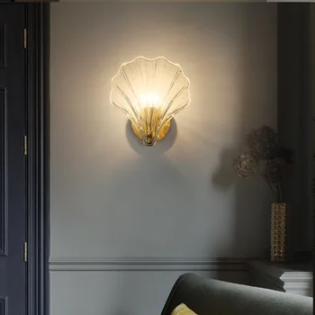 Модерните стенни лампи във формата на миди, кафенета, спалня, светлина за вътрешна украса, луксозен Кристал, с монтиран на стената лампа, нощна лампа