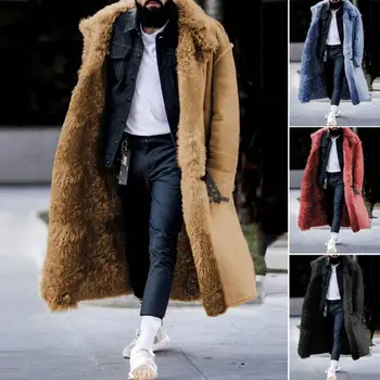 Модно мъжко зимно палто, дължина midi, мъжко палто от изкуствена кожа, цветно, топло зимно палто с дължина до средата на прасците