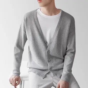Мъжка жилетка с дълъг ръкав и V-образно деколте, тънка однобортная пролет на горно облекло, мъжки пуловер, палто вязаное