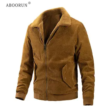 Мъжки однотонная вельветовая руното яке ABOORUN, двустранно ежедневното топло палто, зимно памучно палто за мъже