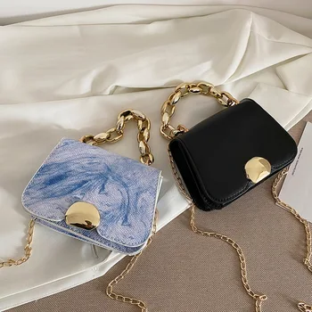 Нова британската модна проста малка квадратна чанта, дамска дизайнерска чанта, висококачествени чанти за през рамо за мобилни телефони, с веригата от изкуствена кожа