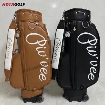 Нова модерна чанта за голф Pivvee, кафява/черна изкуствена кожа, водоустойчива чанта за голф количка