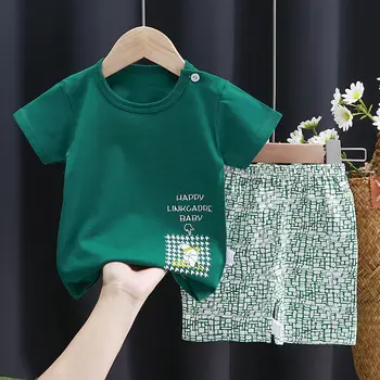 Нови детски комплекти от 2 теми, зелената серия дрехи, тениска + панталони за момчета, детски спортни дрехи, комплекти детски дрехи ZM