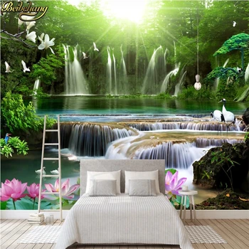 Обичай Горски водопад 3D стенни картини, интериор за спални, природни пейзажи, на фона на телевизор, стенни картини, стикери за стена