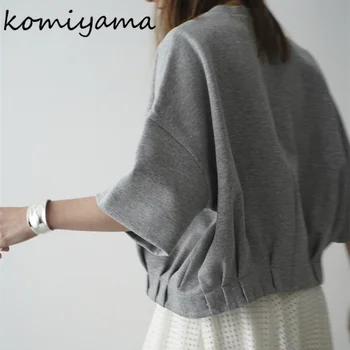Однотонная hoody Komiyama с 3d рюшами, свободни блузи с кръгло деколте, дамски ежедневни универсални блузи 2023, пролет-лято, Нова hoody